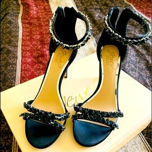 Beautiful women’s black embellished ankle strap